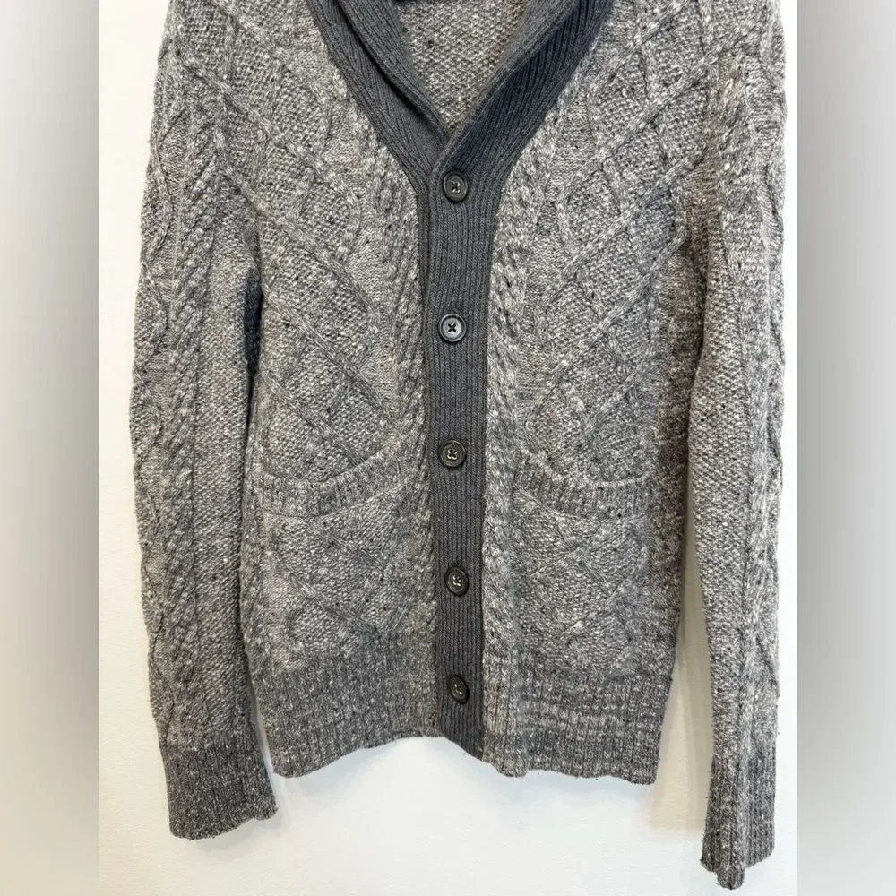 Banana Republic Gray Marled Chunky Cable Knit Cardigan Sweater Men's Small